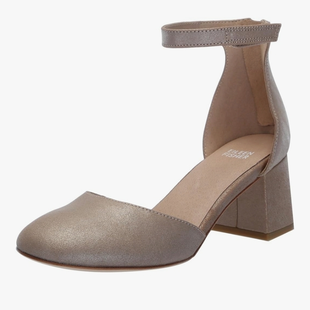 Eileen Fisher Indi Metallic Ankle-Grip Pumps Heels